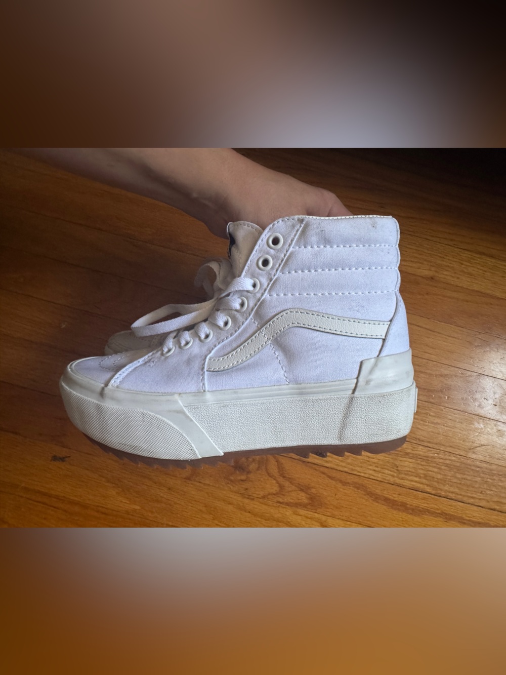 Vans Sk8-Hi Stacked Platform High Top Sneakers White Canvas Women’s 6.5 - Picture 7 of 11